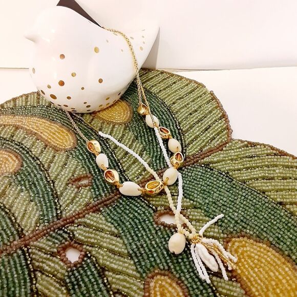 J. Crew Seaside Shells and Pearls Brass Casting Necklace 16"-20" Length NWT - Picture 7 of 10